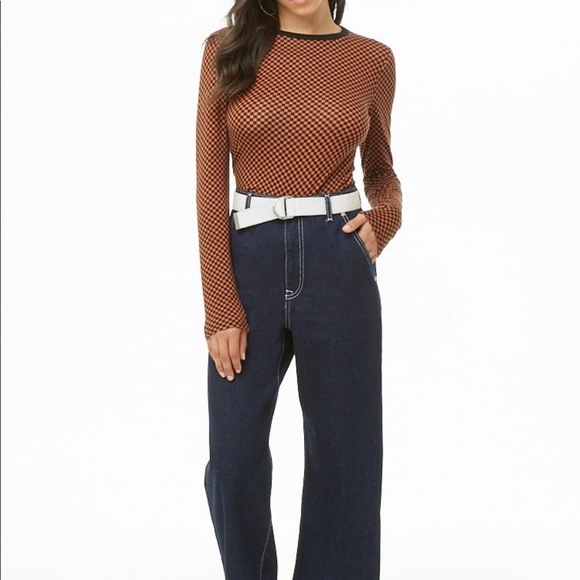 Brown checkered print long sleeve tee - Picture 4 of 5